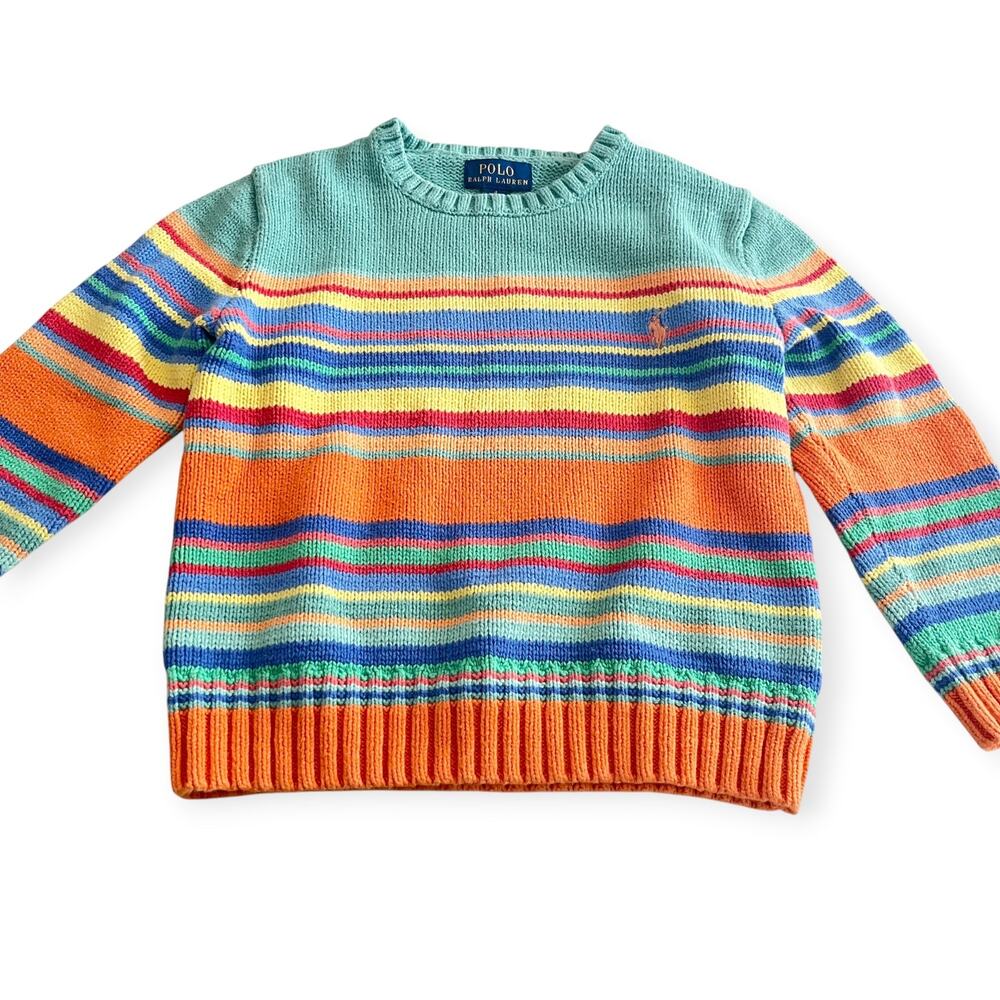 Polo Ralph Lauren Boys Striped Cotton Sweater Preppy Classic Crewneck Size 4